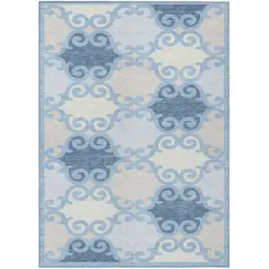 Photo of Sky Blue Gray And Ivory Trellis Washable Indoor Outdoor Area Rug