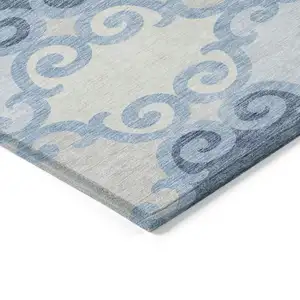 Photo of Sky Blue Gray And Ivory Trellis Washable Indoor Outdoor Area Rug
