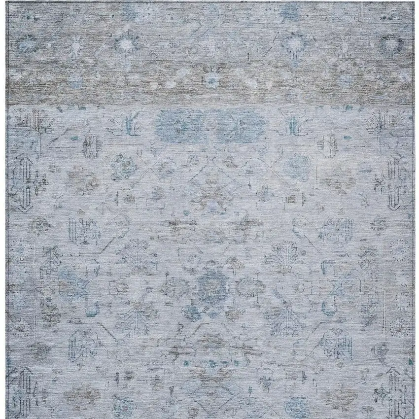 Sky Blue Gray And Ivory Tribal Washable Indoor Outdoor Area Rug Photo 6