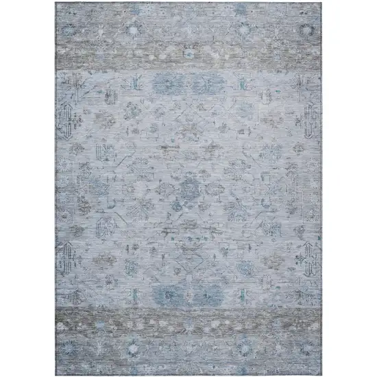 Sky Blue Gray And Ivory Tribal Washable Indoor Outdoor Area Rug Photo 2