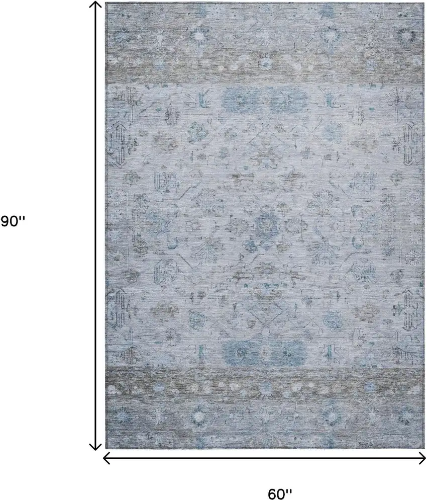 Sky Blue Gray And Ivory Tribal Washable Indoor Outdoor Area Rug Photo 3