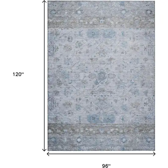Sky Blue Gray And Ivory Tribal Washable Indoor Outdoor Area Rug Photo 3