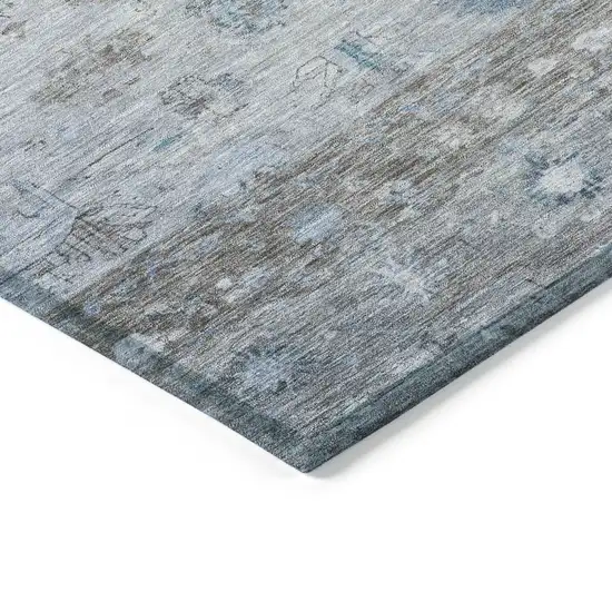 Sky Blue Gray And Ivory Tribal Washable Indoor Outdoor Area Rug Photo 6