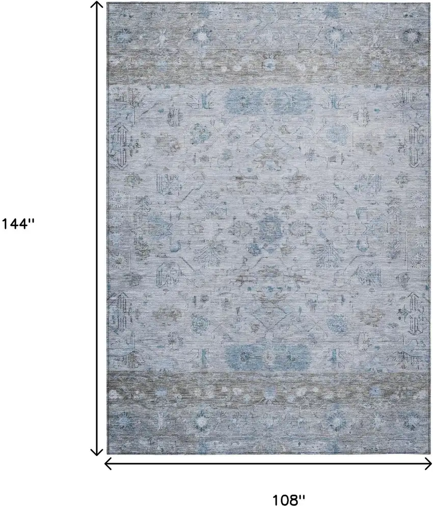 Sky Blue Gray And Ivory Tribal Washable Indoor Outdoor Area Rug Photo 3