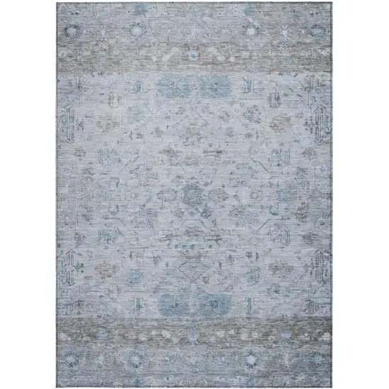 Sky Blue Gray And Ivory Tribal Washable Indoor Outdoor Area Rug Photo 4