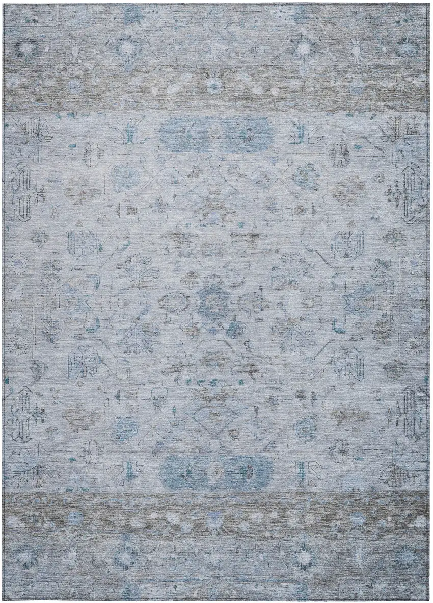 Sky Blue Gray And Ivory Tribal Washable Indoor Outdoor Area Rug Photo 4