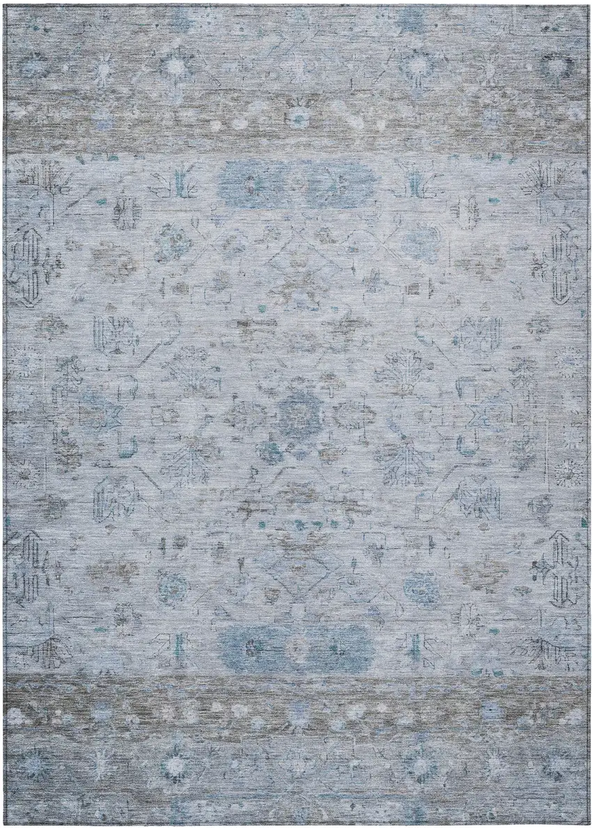 Sky Blue Gray And Ivory Tribal Washable Indoor Outdoor Area Rug Photo 2