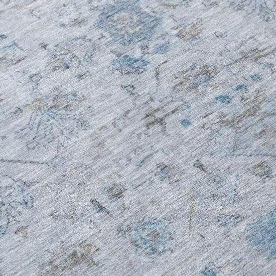 Sky Blue Gray And Ivory Tribal Washable Indoor Outdoor Area Rug Photo 7