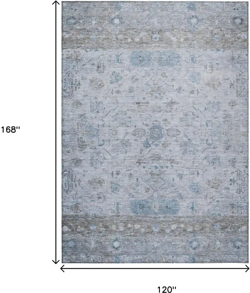Sky Blue Gray And Ivory Tribal Washable Indoor Outdoor Area Rug Photo 3