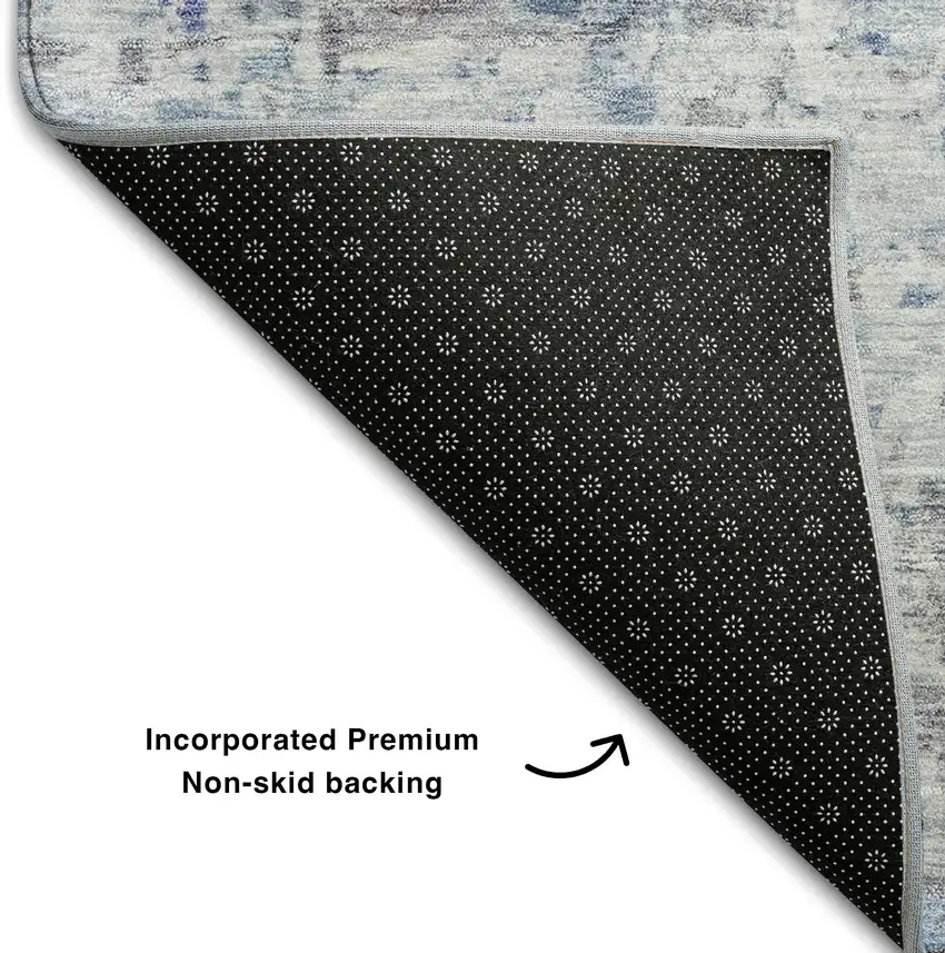 Sky Blue Gray And Silver Abstract Washable Area Rug With UV Protection Photo 6