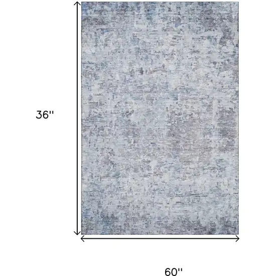 Sky Blue Gray And Silver Abstract Washable Area Rug With UV Protection Photo 9