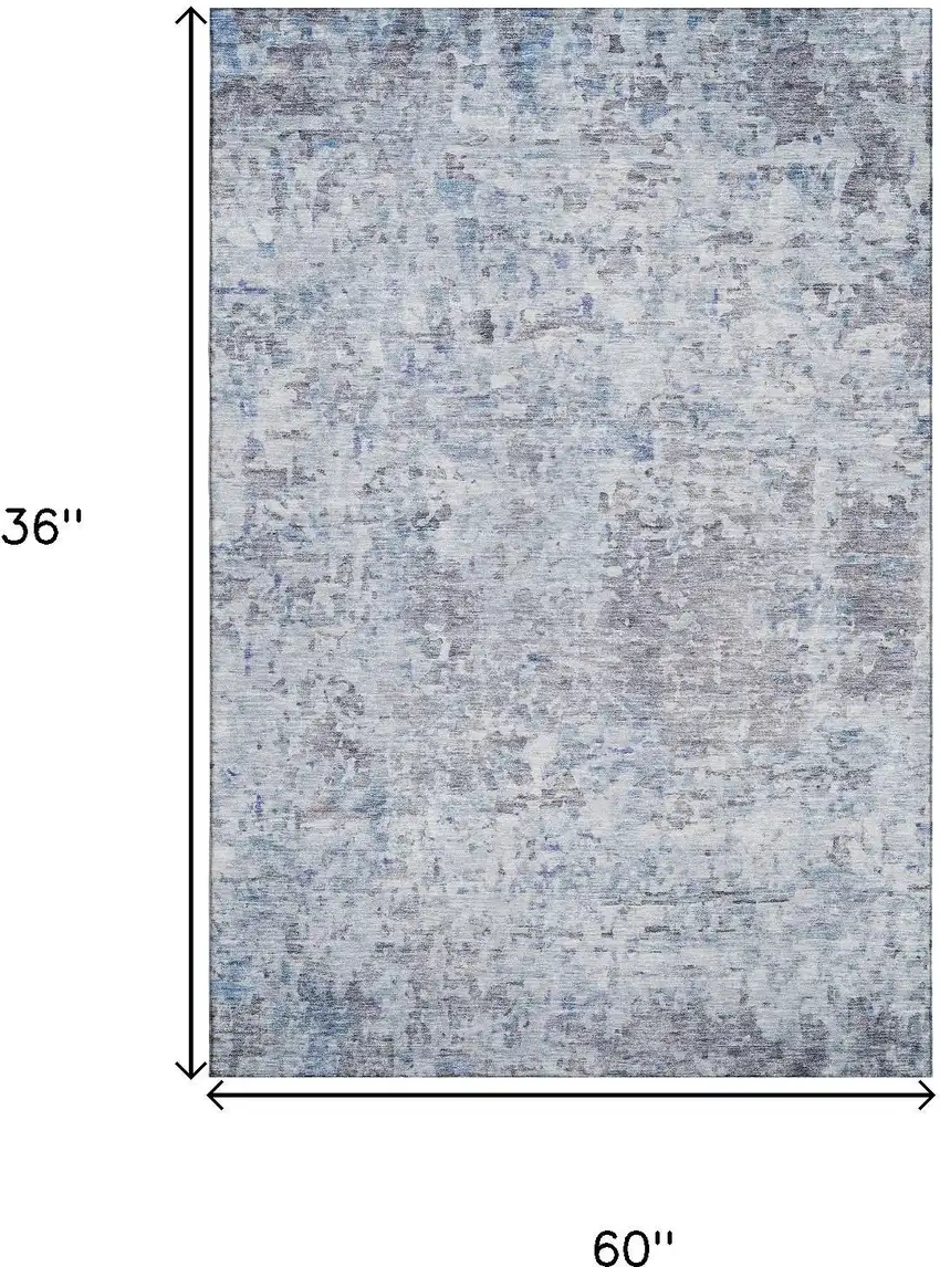 Sky Blue Gray And Silver Abstract Washable Area Rug With UV Protection Photo 9