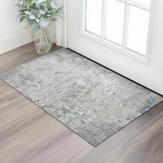 Sky Blue Gray And Silver Abstract Washable Area Rug With UV Protection Photo 2