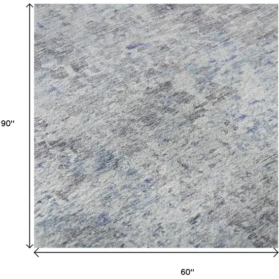 Sky Blue Gray And Silver Abstract Washable Area Rug With UV Protection Photo 8