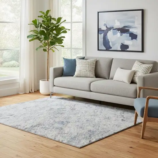 Sky Blue Gray And Silver Abstract Washable Area Rug With UV Protection Photo 2