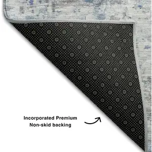 Photo of Sky Blue Gray And Silver Abstract Washable Area Rug With UV Protection