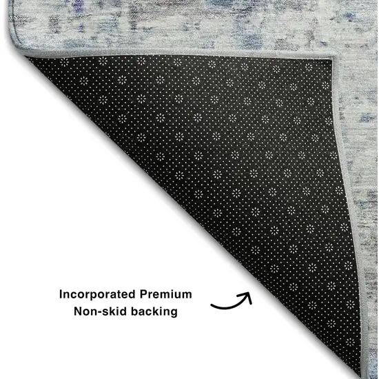 Sky Blue Gray And Silver Abstract Washable Area Rug With UV Protection Photo 6