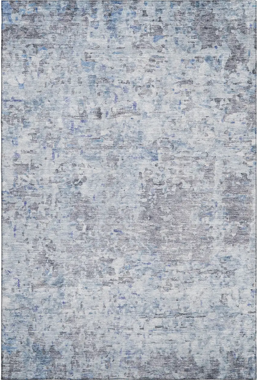 Sky Blue Gray And Silver Abstract Washable Area Rug With UV Protection Photo 5
