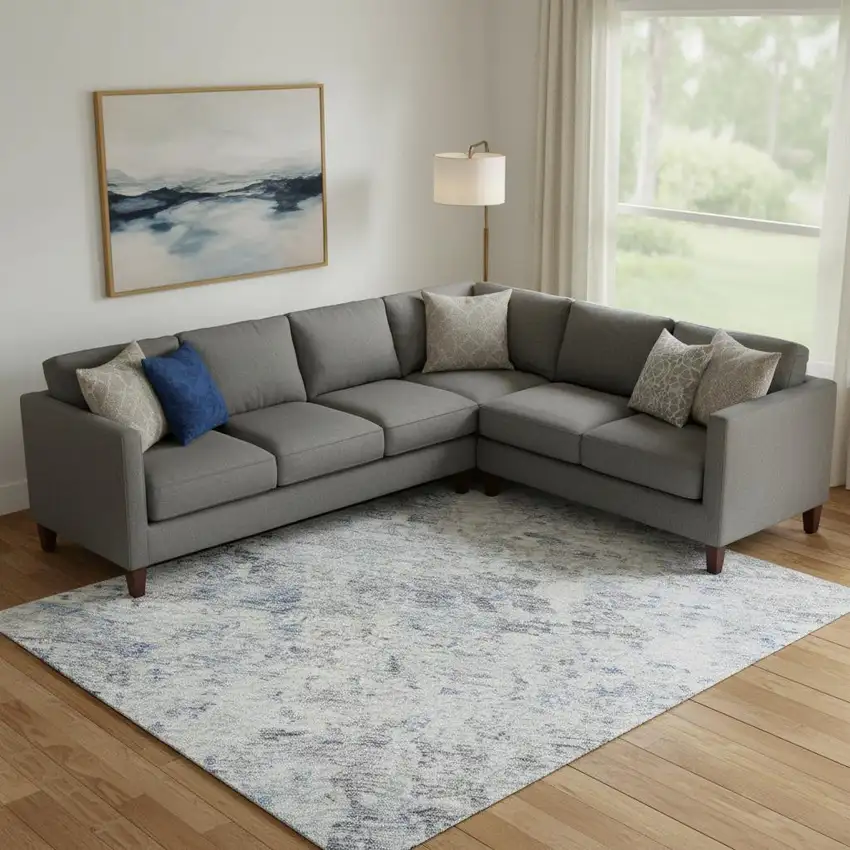 Sky Blue Gray And Silver Abstract Washable Area Rug With UV Protection Photo 2