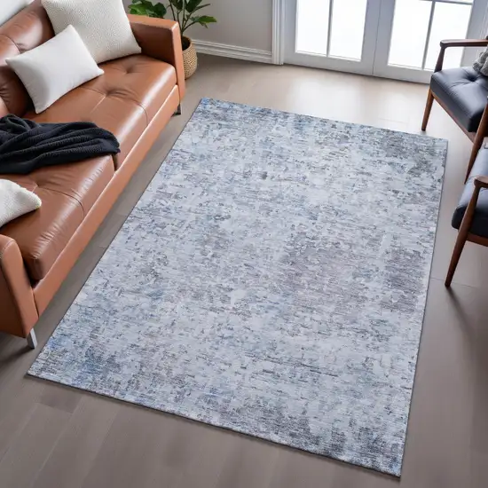 Sky Blue Gray And Silver Abstract Washable Area Rug With UV Protection Photo 6