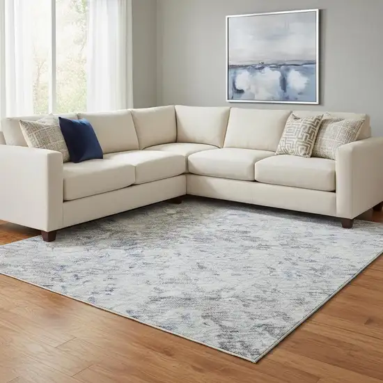Sky Blue Gray And Silver Abstract Washable Area Rug With UV Protection Photo 2