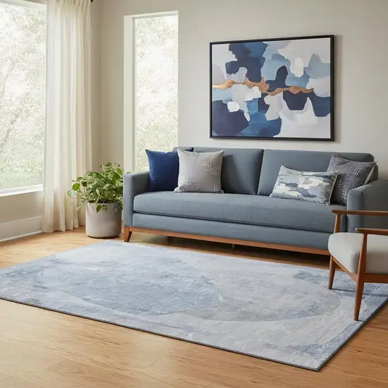 Sky Blue Gray And Silver Abstract Washable Area Rug With UV Protection Photo 2