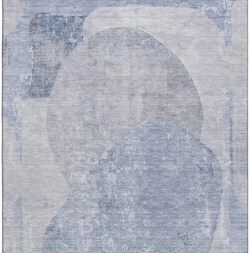 Sky Blue Gray And Silver Abstract Washable Area Rug With UV Protection Photo 3
