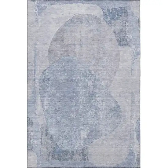 Sky Blue Gray And Silver Abstract Washable Area Rug With UV Protection Photo 2