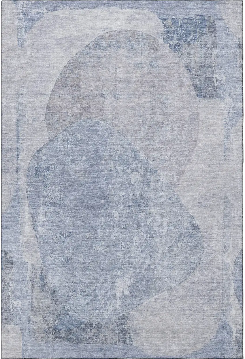 Sky Blue Gray And Silver Abstract Washable Area Rug With UV Protection Photo 2