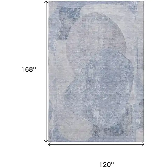 Sky Blue Gray And Silver Abstract Washable Area Rug With UV Protection Photo 9