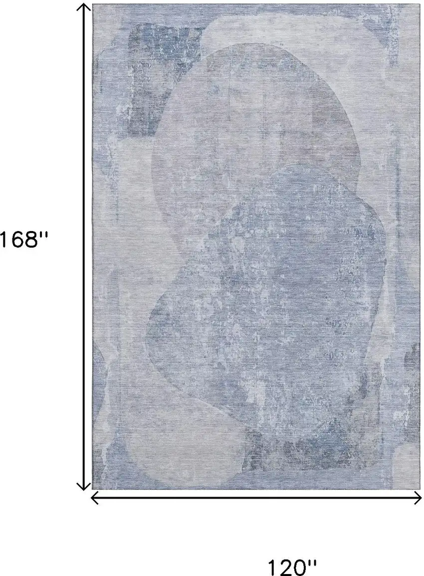Sky Blue Gray And Silver Abstract Washable Area Rug With UV Protection Photo 9
