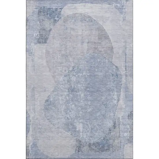 Sky Blue Gray And Silver Abstract Washable Area Rug With UV Protection Photo 1