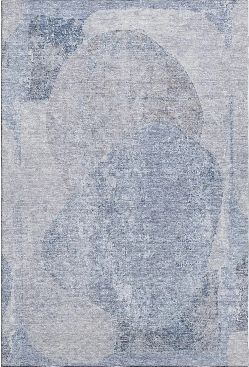 Sky Blue Gray And Silver Abstract Washable Area Rug With UV Protection Photo 1