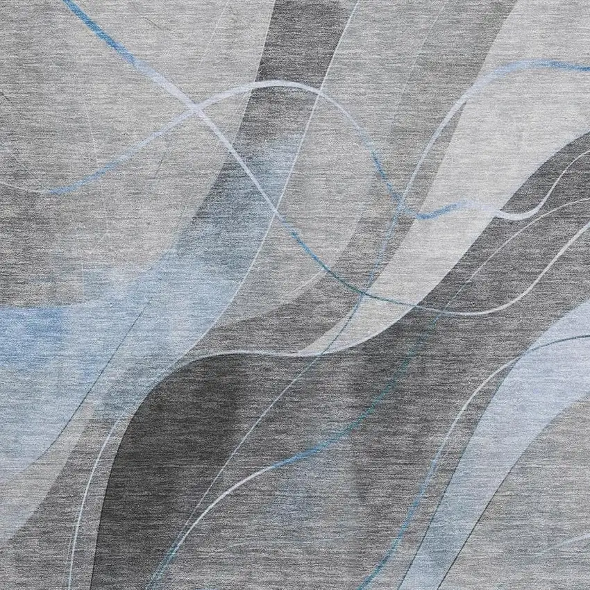 Sky Blue Gray And Silver Abstract Washable Area Rug With UV Protection Photo 2