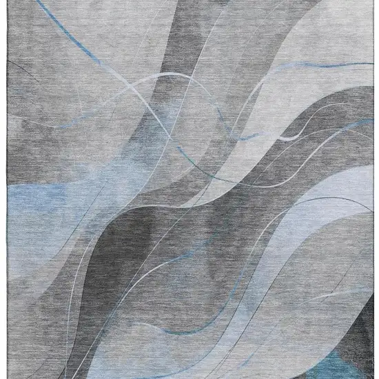 Sky Blue Gray And Silver Abstract Washable Area Rug With UV Protection Photo 3