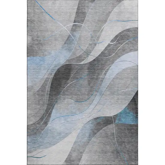 Sky Blue Gray And Silver Abstract Washable Area Rug With UV Protection Photo 1