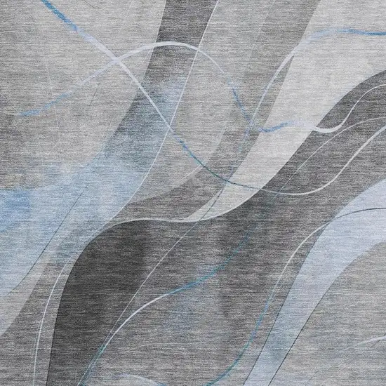 Sky Blue Gray And Silver Abstract Washable Area Rug With UV Protection Photo 2