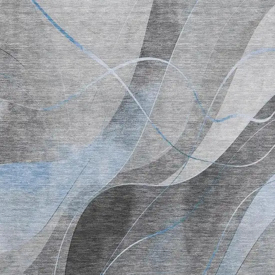 Sky Blue Gray And Silver Abstract Washable Area Rug With UV Protection Photo 2