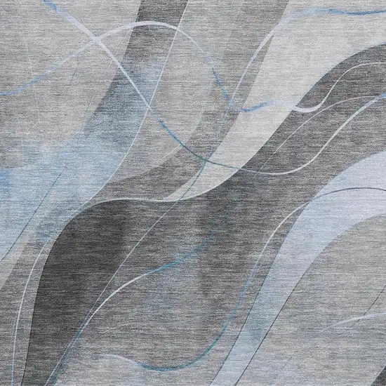 Sky Blue Gray And Silver Abstract Washable Area Rug With UV Protection Photo 2