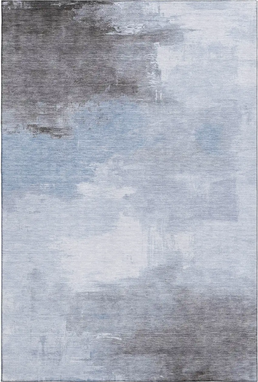 Sky Blue Gray And Silver Abstract Washable Area Rug With UV Protection Photo 1