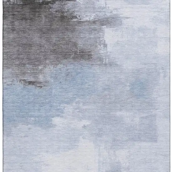 Sky Blue Gray And Silver Abstract Washable Area Rug With UV Protection Photo 3