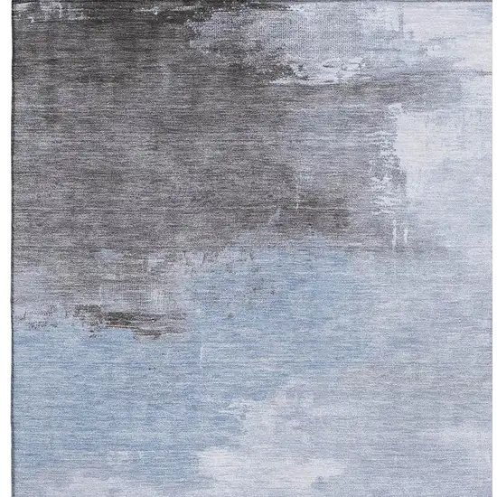 Sky Blue Gray And Silver Abstract Washable Area Rug With UV Protection Photo 2