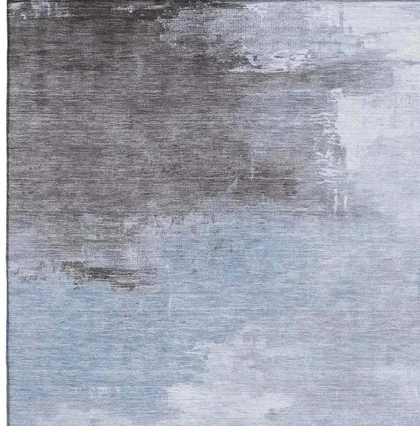 Sky Blue Gray And Silver Abstract Washable Area Rug With UV Protection Photo 2