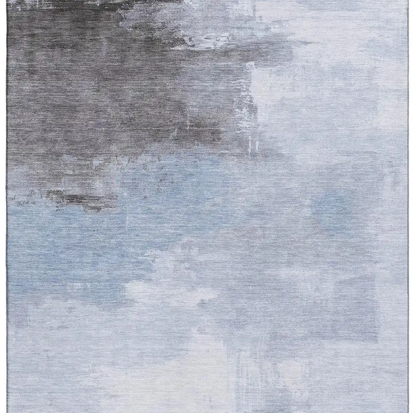 Sky Blue Gray And Silver Abstract Washable Area Rug With UV Protection Photo 3
