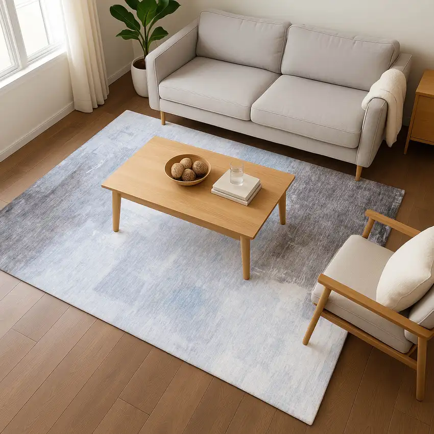 Sky Blue Gray And Silver Abstract Washable Area Rug With UV Protection Photo 5