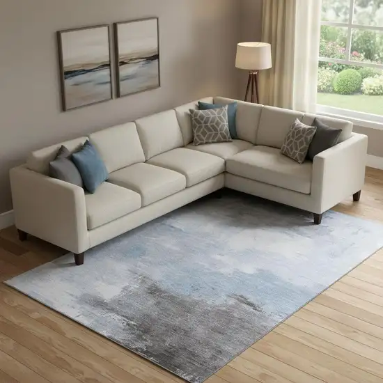 Sky Blue Gray And Silver Abstract Washable Area Rug With UV Protection Photo 2