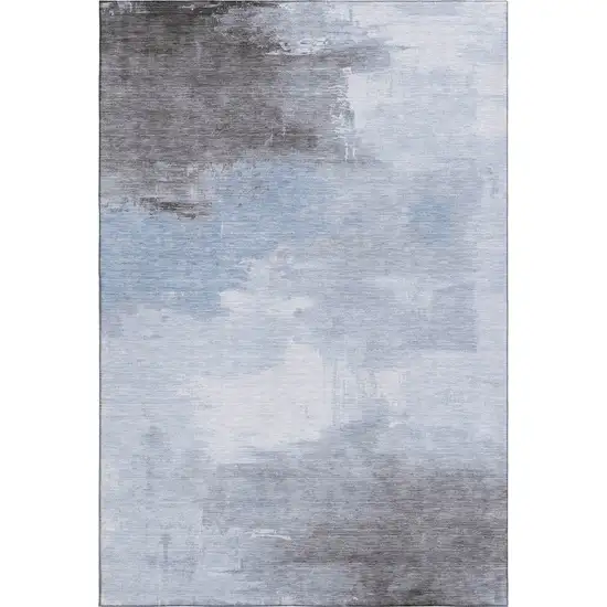 Sky Blue Gray And Silver Abstract Washable Area Rug With UV Protection Photo 1