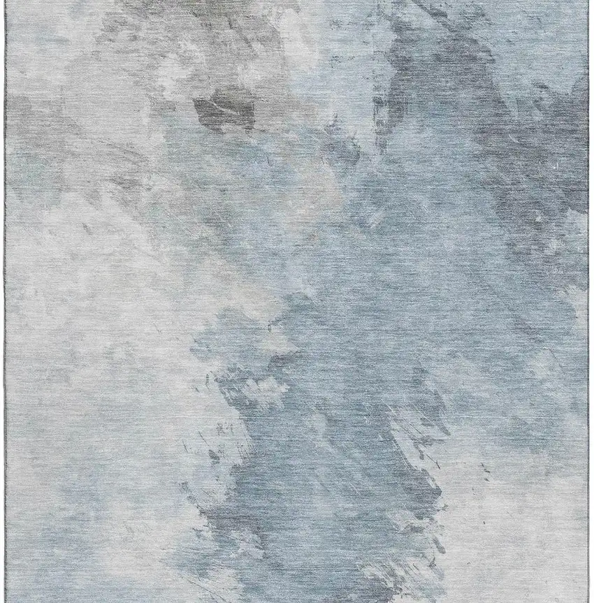 Sky Blue Gray And Silver Abstract Washable Area Rug With UV Protection Photo 2