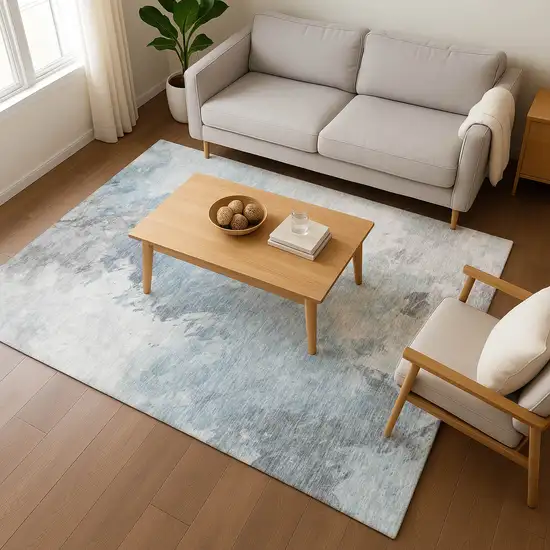 Sky Blue Gray And Silver Abstract Washable Area Rug With UV Protection Photo 5
