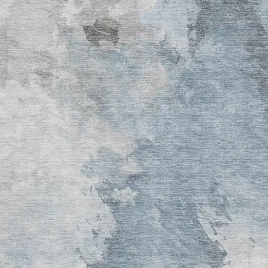 Sky Blue Gray And Silver Abstract Washable Area Rug With UV Protection Photo 2
